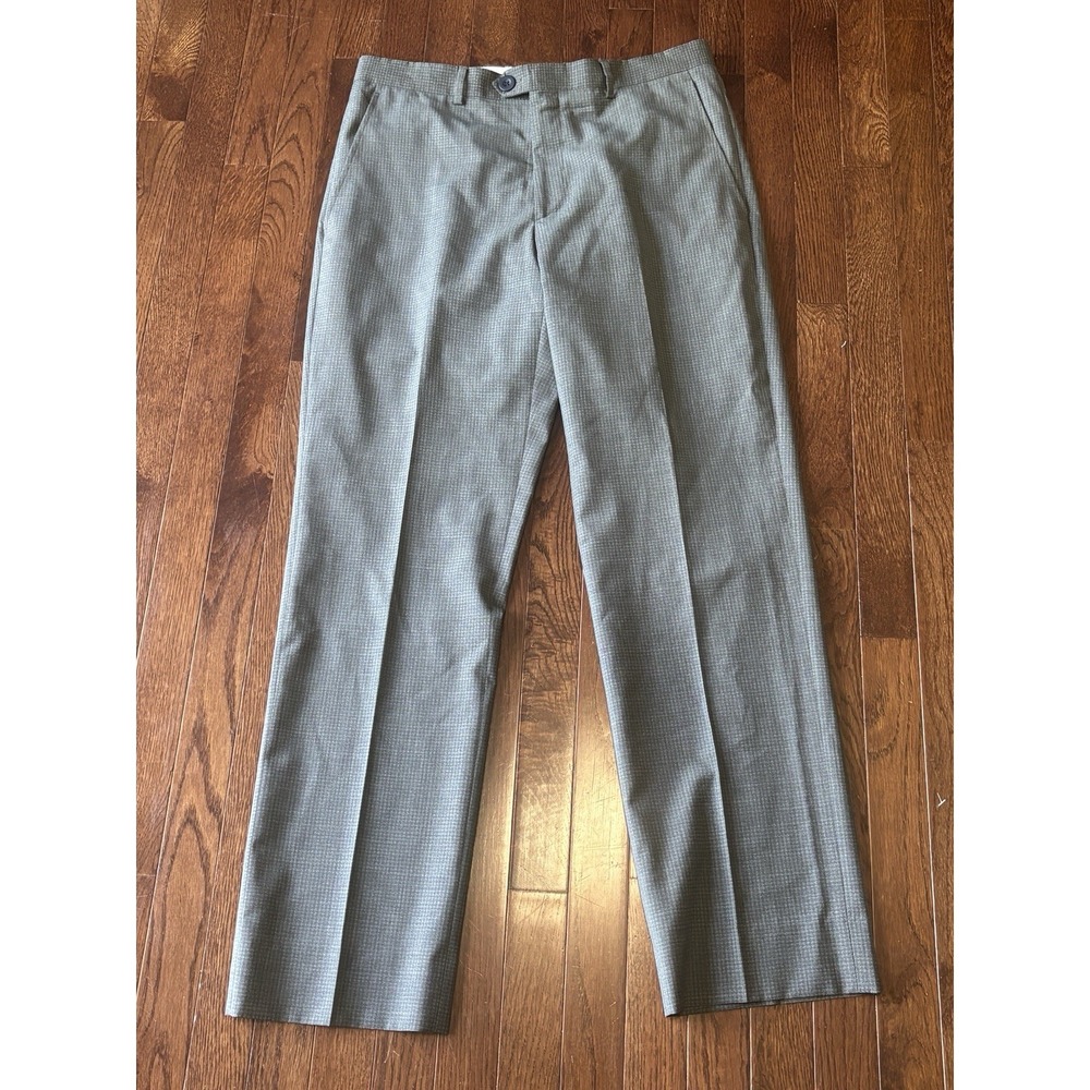 NWOT Santorelli Romeo Wool Flat Front Dress Pants Grey Check 35x32.5